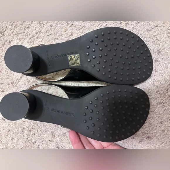 Bottega Veneta Black Leather Slingback Heels with Gold Buckle - Picture 7 of 13